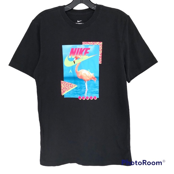 Nike Logo Flamingo T-Shirt Black 100% Cotton 2021 SS Unisex Size S - Picture 1 of 7